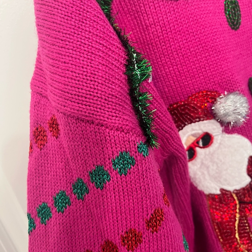 Festive Pink Christmas Sweater with Santa and Reindeer Design - Picture 4 of 8